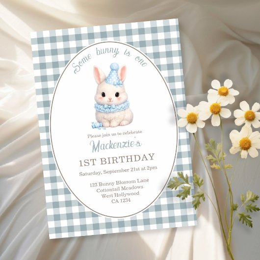 Persoonlijke Gingham Some Bunny Is One Verjaardag Kaart