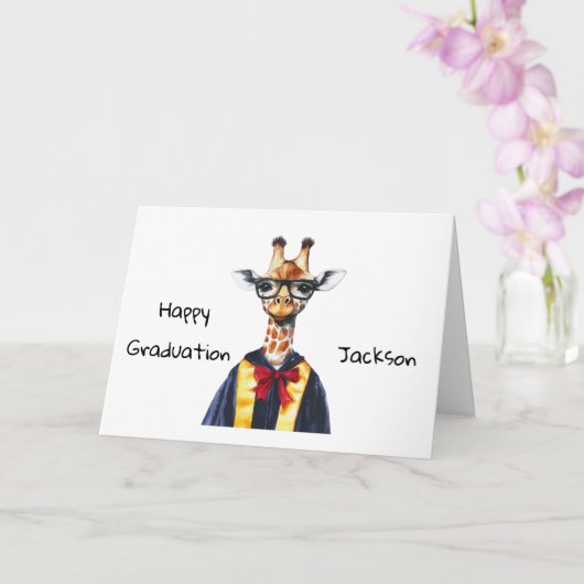 Persoonlijke Giraffe Afstudeercadeau  Kaart (Orchidee)