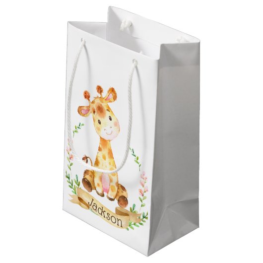 Persoonlijke Giraffe Baby Shower Klein Cadeauzakje (Achterkant Gekanteld)