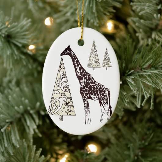 Persoonlijke Giraffe en kerstbomen Keramisch Ornament (Boom)