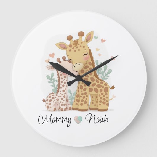 Persoonlijke Giraffe Love Wall-klok Grote Klok (Voorkant)