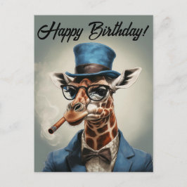 Persoonlijke giraffe met hoed op Gelukkige verjaar Briefkaart