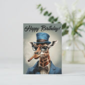 Persoonlijke giraffe met hoed op Verjaardagsfelici Briefkaart (Staand voorkant)