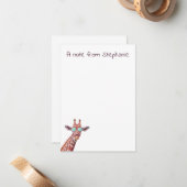 Persoonlijke Giraffe Waterverf Paars Funny Notitiekaartje (Voorkant / Achterkant in situ)