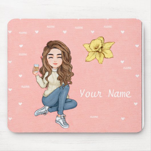 Persoonlijke Girl Boss Muismat met Hartjes (Voorkant)