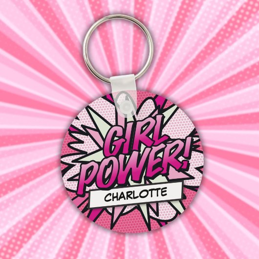 Persoonlijke GIRL POWER-stripboek roze Sleutelhanger