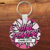 Persoonlijke GIRL POWER-stripboek roze Sleutelhanger (Voorkant)