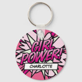 Persoonlijke GIRL POWER-stripboek roze Sleutelhanger (Achterkant)