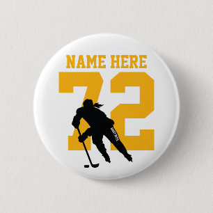 Persoonlijke Girls Hockey Speler Naam Nummer Goud Ronde Button 5,7 Cm