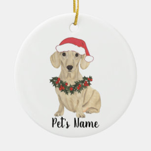 Persoonlijke Gladde Crème Dachshund Kerstmis Keramisch Ornament