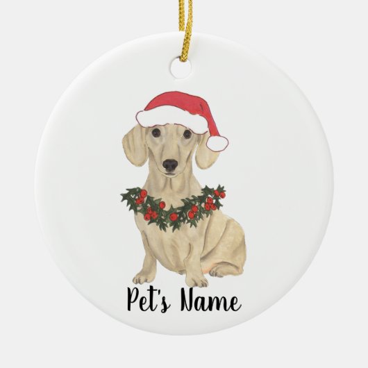 Persoonlijke gladde crème Dachshund Kerstmis Keramisch Ornament (Voorkant)