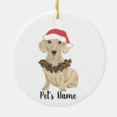 Persoonlijke gladde crème Dachshund Kerstmis Keramisch Ornament (Achterkant)