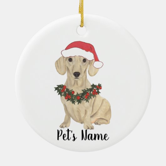 Persoonlijke gladharige roomkleurige Dachshund Ker Keramisch Ornament (Achterkant)
