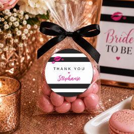 Persoonlijke Glam Roze, Zwart en Witte Streep Ronde Sticker