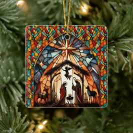 Persoonlijke Glas-in-Lood Kerststal Scene Kerstmis Keramisch Ornament