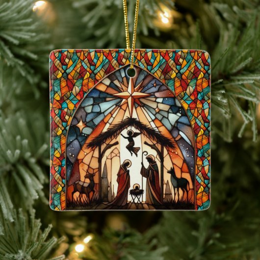 Persoonlijke Glas-in-Lood Kerststal Scene Kerstmis Keramisch Ornament (Boom)