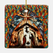 Persoonlijke Glas-in-Lood Kerststal Scene Kerstmis Keramisch Ornament (Achterkant)
