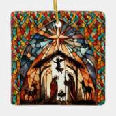 Persoonlijke Glas-in-Lood Kerststal Scene Kerstmis Keramisch Ornament (Voorkant)