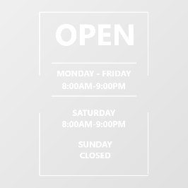 Persoonlijke glazen raam openingstijden Bedrijf  Raamsticker