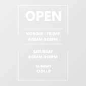 Persoonlijke glazen raam openingstijden Zakelijk  Raamsticker (Vel)