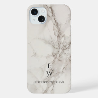 Persoonlijke glinsterende zwarte en witte marmer iPhone 15 plus case