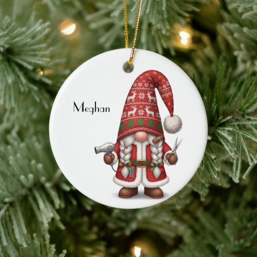 Persoonlijke Gnome Kerst Haarstylist Keramisch Ornament (Boom)