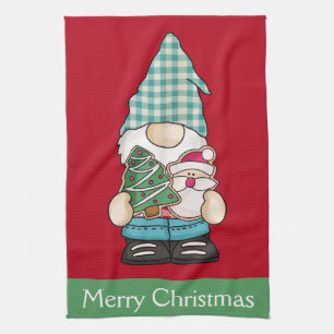 Persoonlijke Gnome Red Green-kerstfeestdag Theedoek