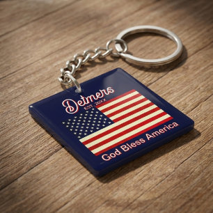 Persoonlijke God Bless America Vlag Sleutelhanger