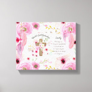 Persoonlijke GODMOEDER Gedicht Roze Bloemen Canvas Afdruk
