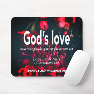 Persoonlijke GOD'S LIEFDE FAALT NOOIT Christelijk Muismat