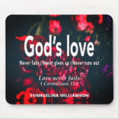 Persoonlijke GOD'S LIEFDE FAALT NOOIT Christelijk Muismat (Voorkant)
