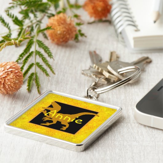 Persoonlijke Gold Dinosaur Huid Sleutelhanger (Zijkant)