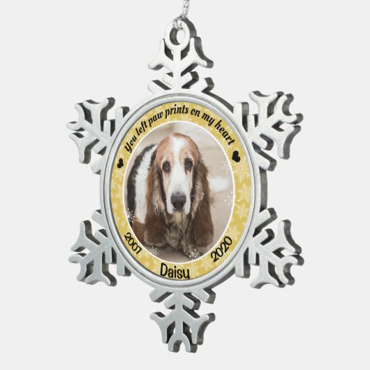 Persoonlijke Gold Dog Memorial Tin Sneeuwvlok Ornament (Rechts)