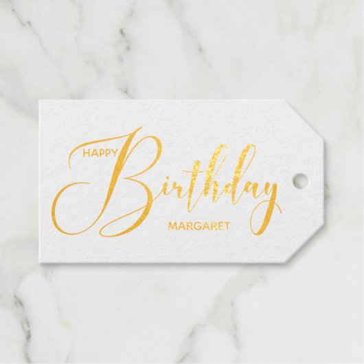 Persoonlijke Gold Foil Happy Birthday Cadeaulabels (Voorkant (horizontaal))
