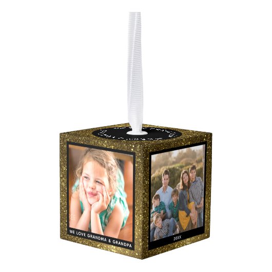 Persoonlijke Gold Glitter-kerstfoto Decoratie (Achter hoekig)