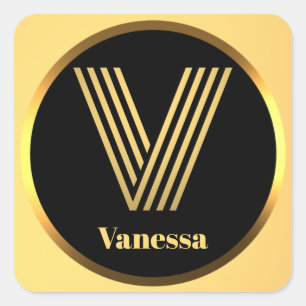 Persoonlijke Gold Monogramed Letter V Vierkante Sticker