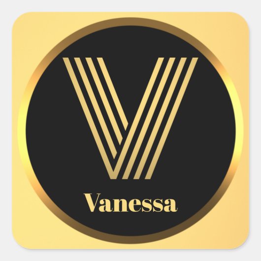 Persoonlijke Gold Monogramed Letter V Vierkante Sticker (Voorkant)