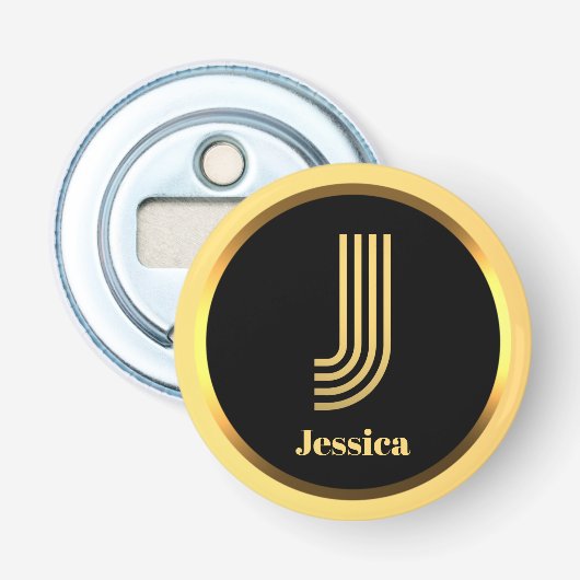 Persoonlijke Gold Monogrammed Letter J Button Flesopener (Voorkant)
