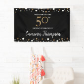 Persoonlijke Gold White confetti 50ste verjaardag Spandoek (Insitu)