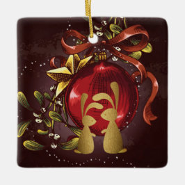 Persoonlijke Golden Bunnies in Love Kerstmis Keramisch Ornament