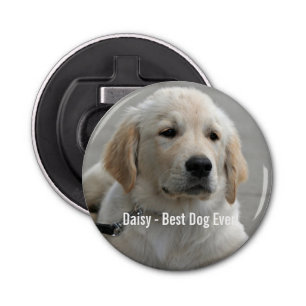 Persoonlijke Golden Retriever Dog Foto en naam Button Flesopener