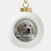 Persoonlijke Golden Retriever Dog Foto en naam Keramische Bal Ornament (Voorkant)