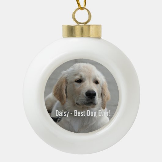 Persoonlijke Golden Retriever Dog Foto en naam Keramische Bal Ornament (Voorkant)