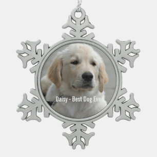 Persoonlijke Golden Retriever Dog Foto en naam Tin Sneeuwvlok Ornament