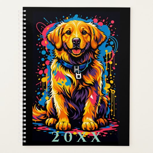 Persoonlijke Golden Retriever Kleurensplash Planne Planner (Voorkant)