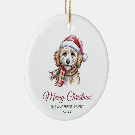 Persoonlijke Goldendoodle Hond Kerstman Hoed Kerst Keramisch Ornament (Rechts)