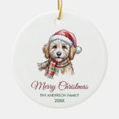 Persoonlijke Goldendoodle Hond Kerstman Hoed Kerst Keramisch Ornament (Voorkant)