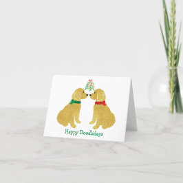 Persoonlijke Goldendoodles die onder de mistletoe  Feestdagen Kaart