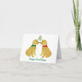Persoonlijke Goldendoodles die onder de mistletoe  Feestdagen Kaart (Voorkant)