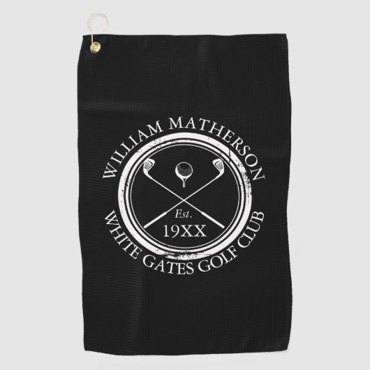 Persoonlijke Golf Club Name Black and White Golfhanddoek (Voorkant)